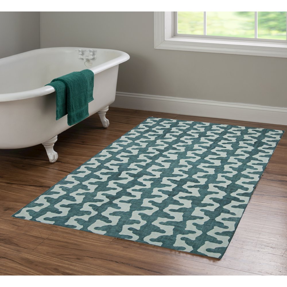 Outdoor Washable Doral Aqua & Green 3' X 5', Rug. Picture 1