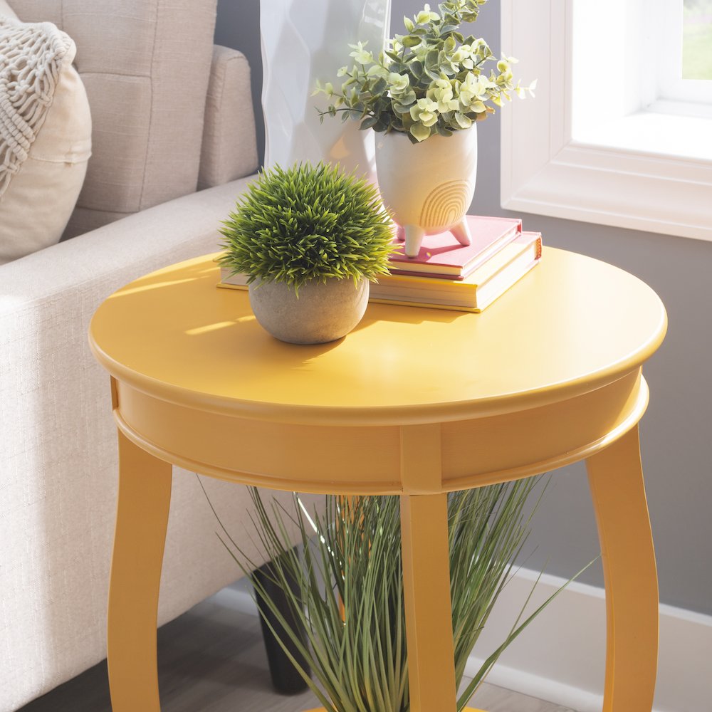 Yellow Round Table with Shelf. Picture 4