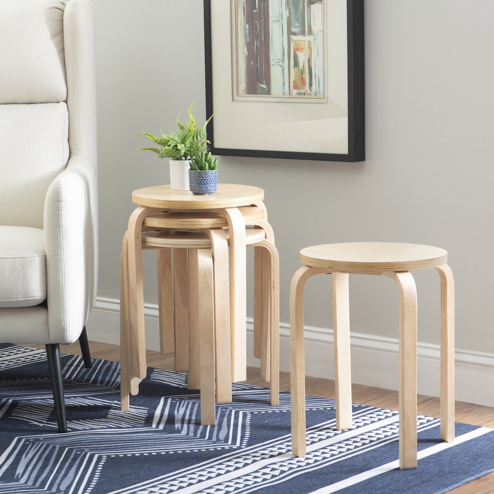 17 Inches Bentwood Stool - Natural Set Of 4. Picture 3