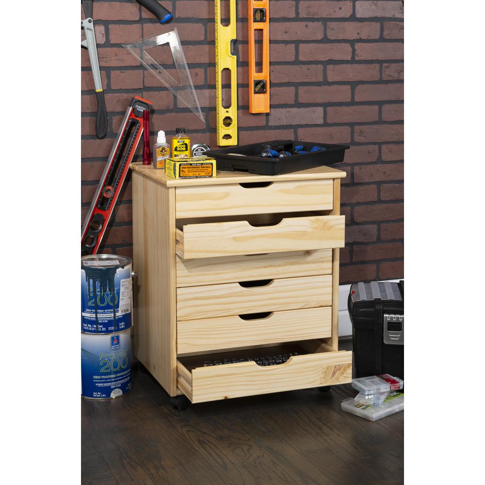 Cary Six Drawer Wide Roll Cart, Natural. Picture 12