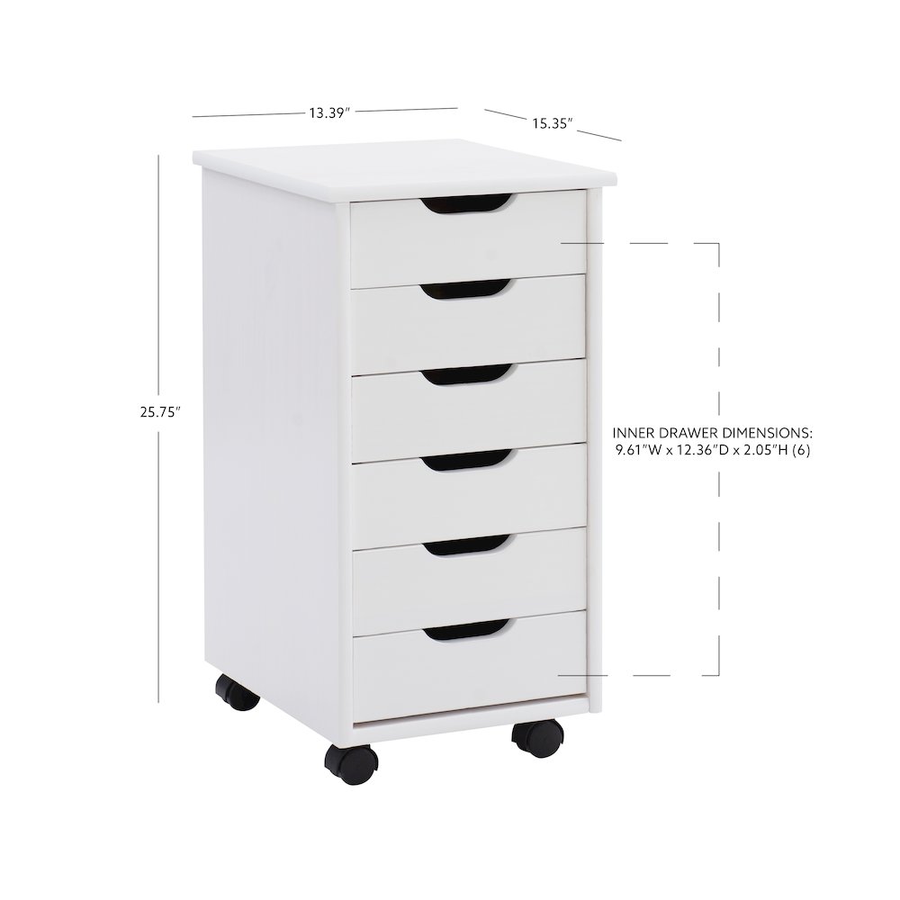 Cary Six Drawer Rolling Storage Cart, White Wash. Picture 16
