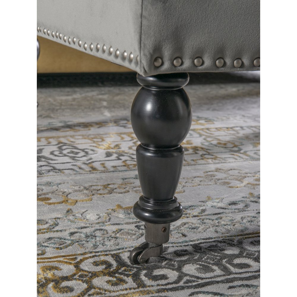 Isabelle Gray Velvet Square Tufted Ottoman. Picture 4