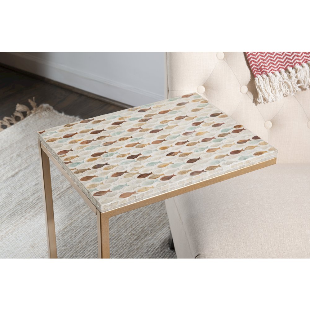 Priscille Capiz Fish Mosaic Accent C Table. Picture 3