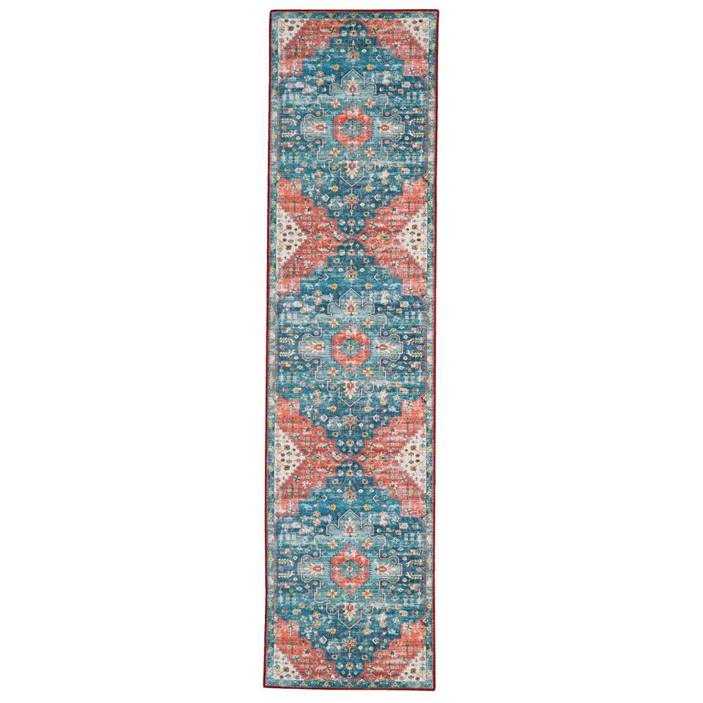 Washable Markum Teal/Rust 2x8, Rug. Picture 1