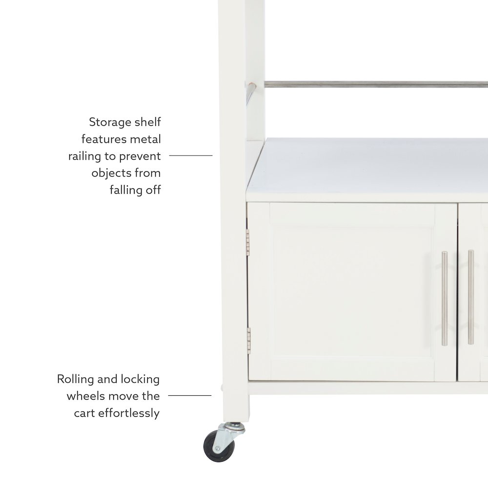 Cameron White Kitchen Cart With Granite Top. Picture 13