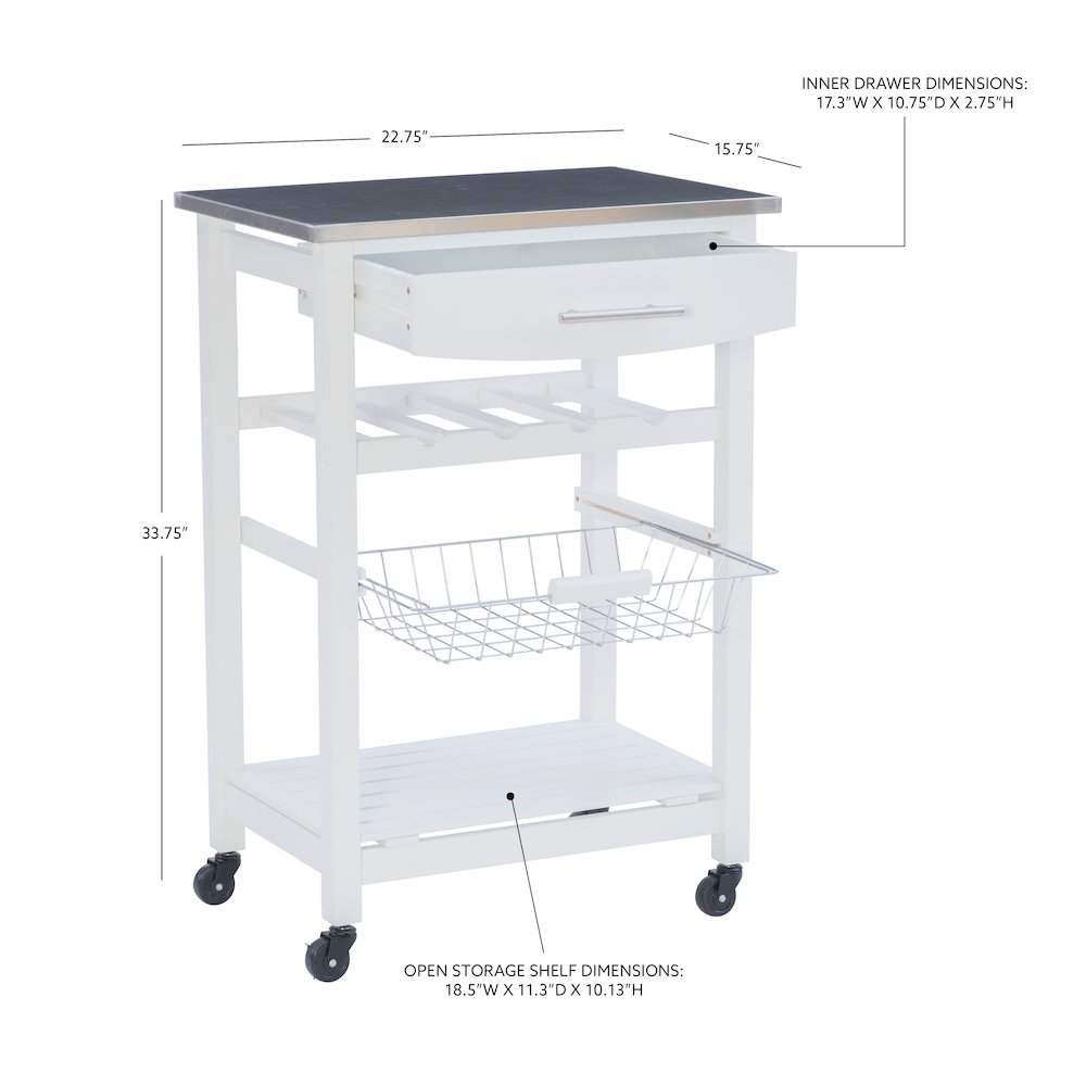 Clarke White Kitchen Cart. Picture 12