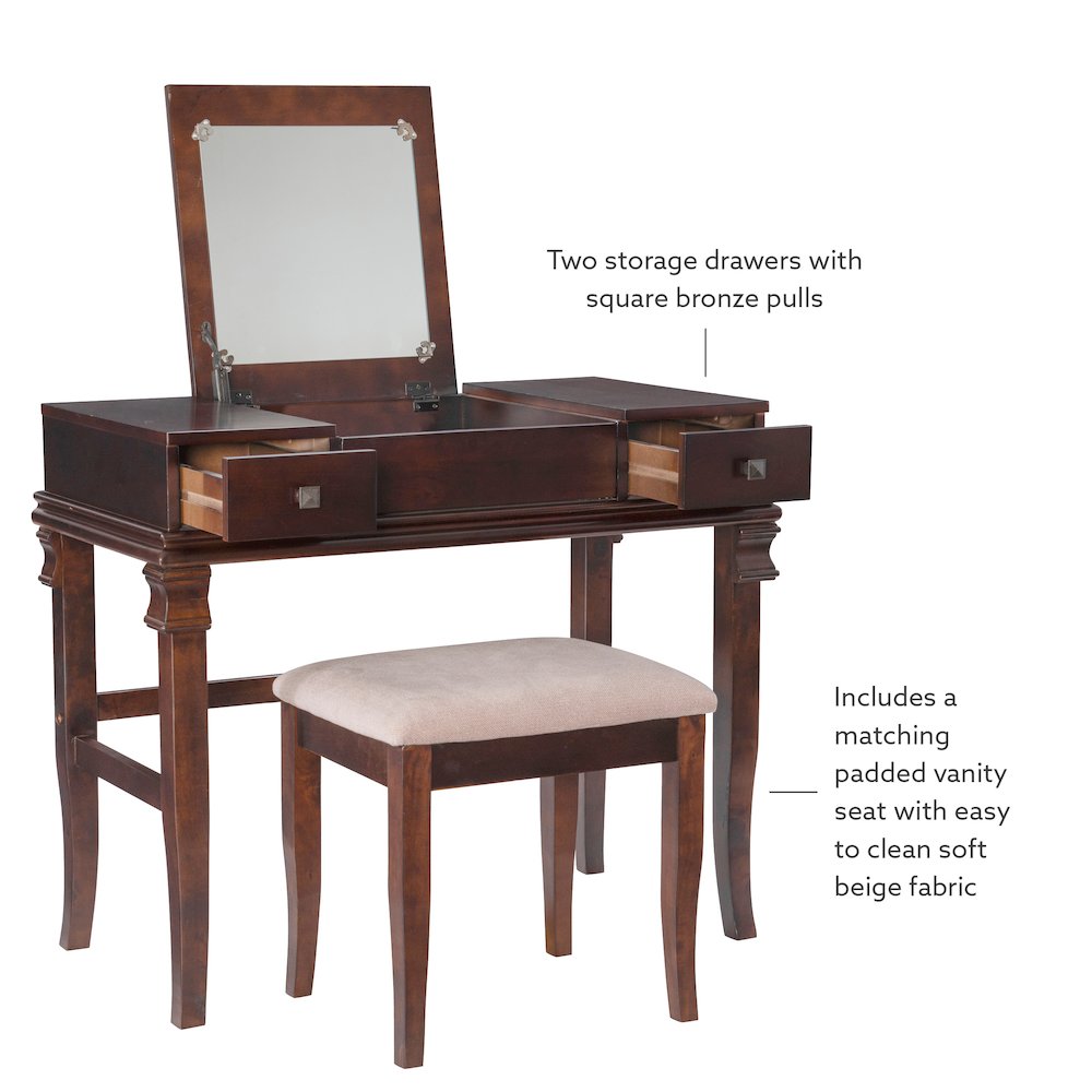 Angela Walnut Vanity Set. Picture 13