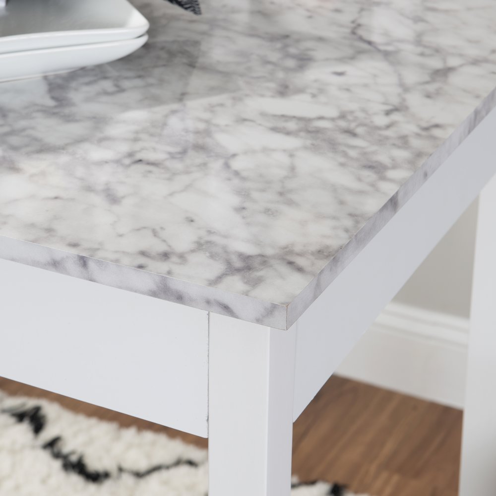 Lancer 3 Piece Tavern Set, White Faux Marble. Picture 5