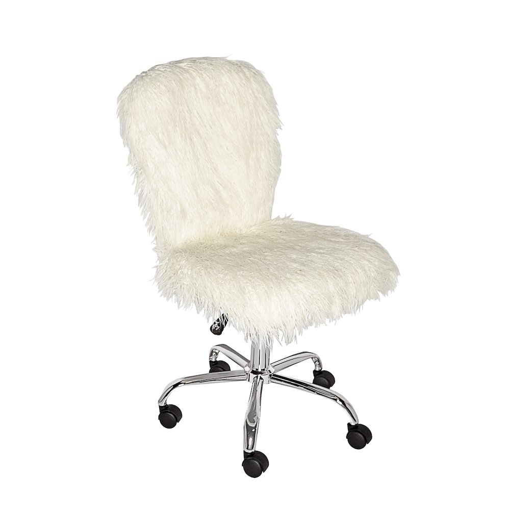 Faux Flokati Armless Office Chair, White. Picture 1