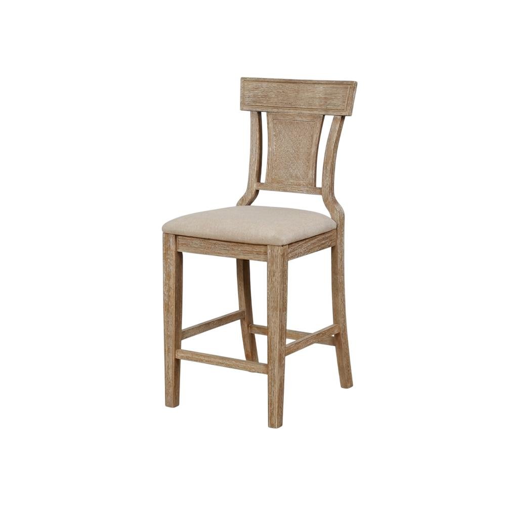 Brown Counter Stool with Solid Rubberwood Frame, Padded Seat & Linen Upholstery. Picture 3