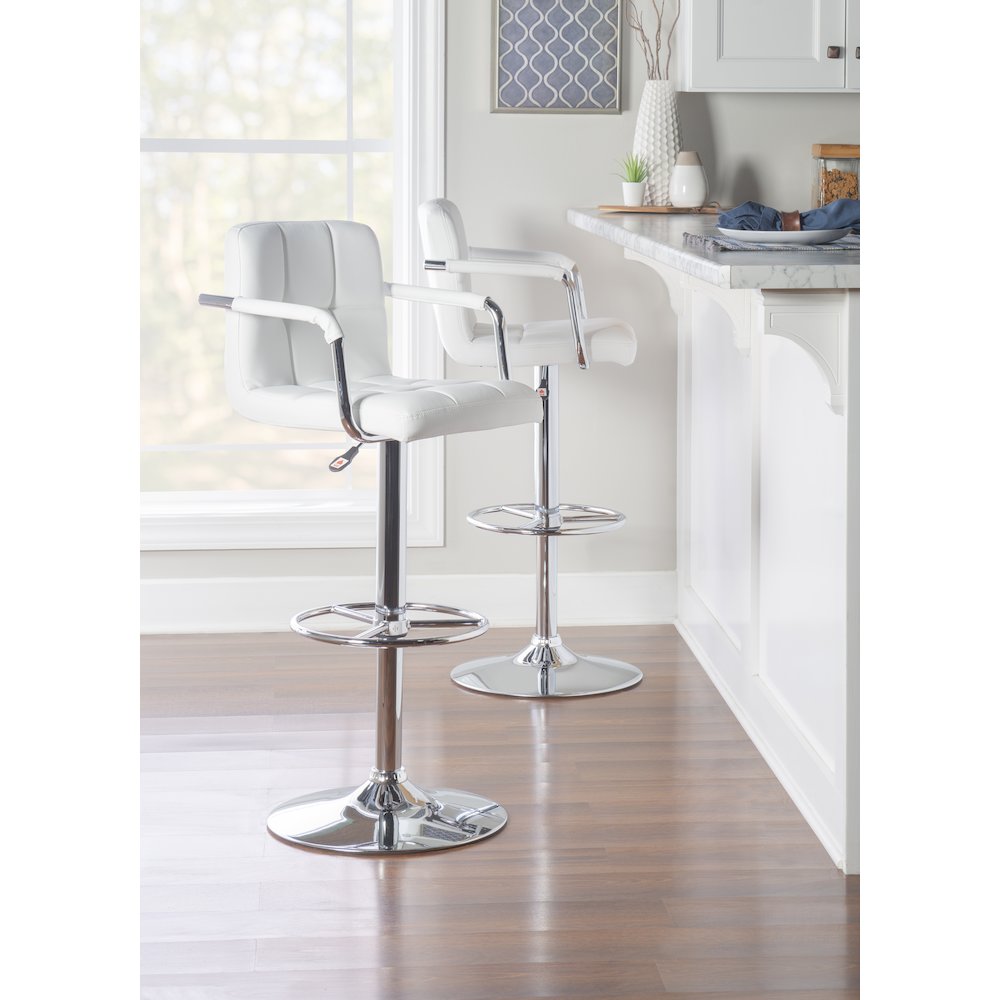 White and Chrome Quilted Barstool. Picture 3