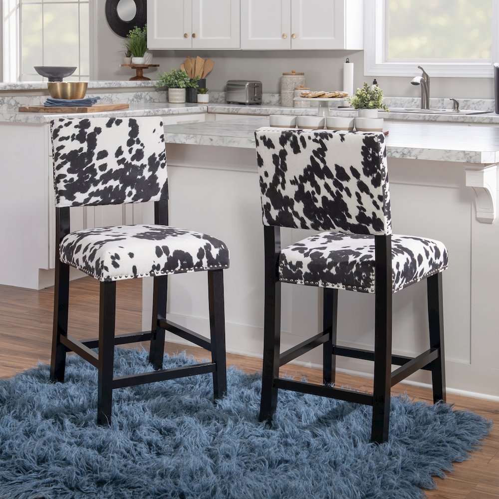 Corey Black Cow Print Counter Stool. Picture 2