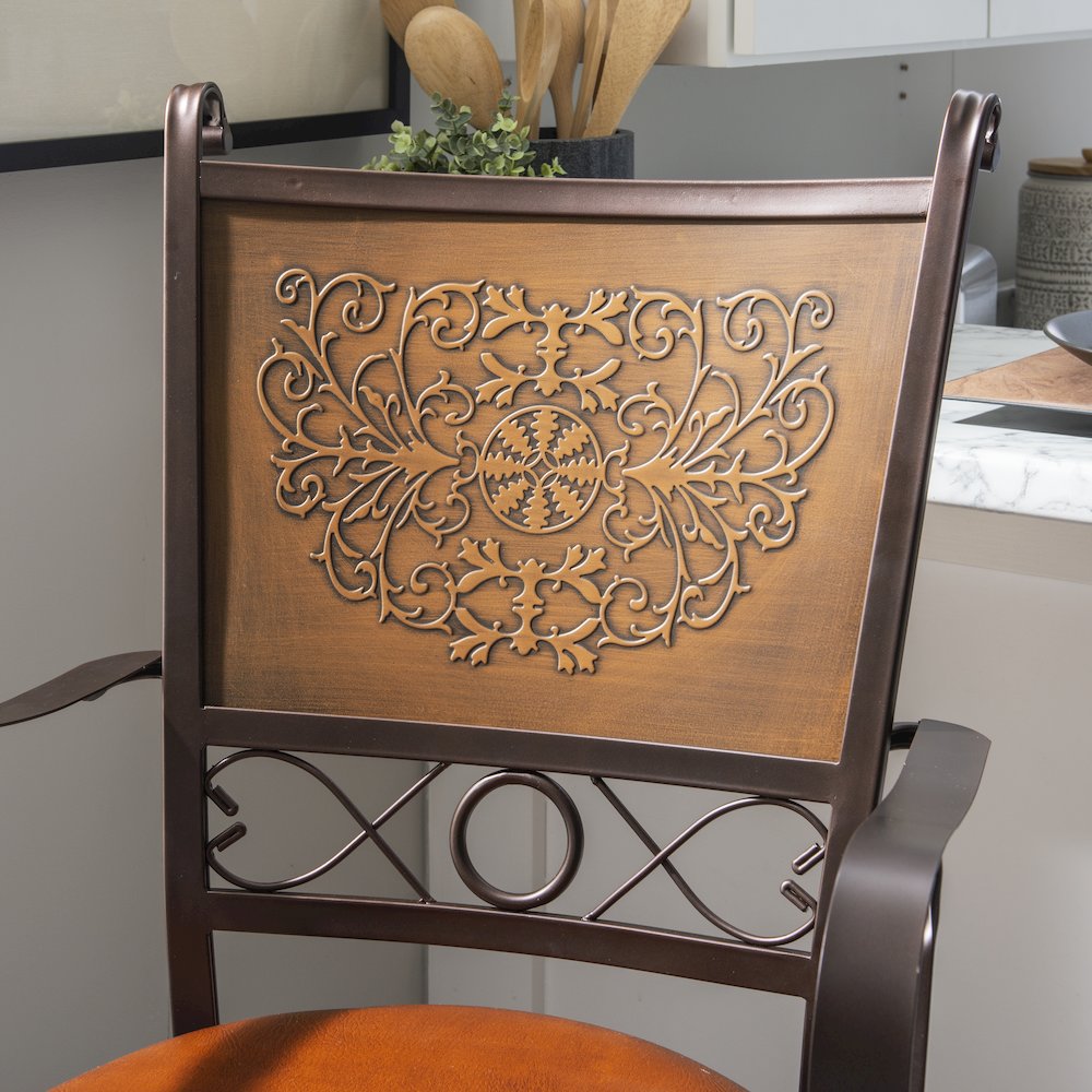 Big & Tall Copper Stamped Back Barstool with Arms. Picture 5