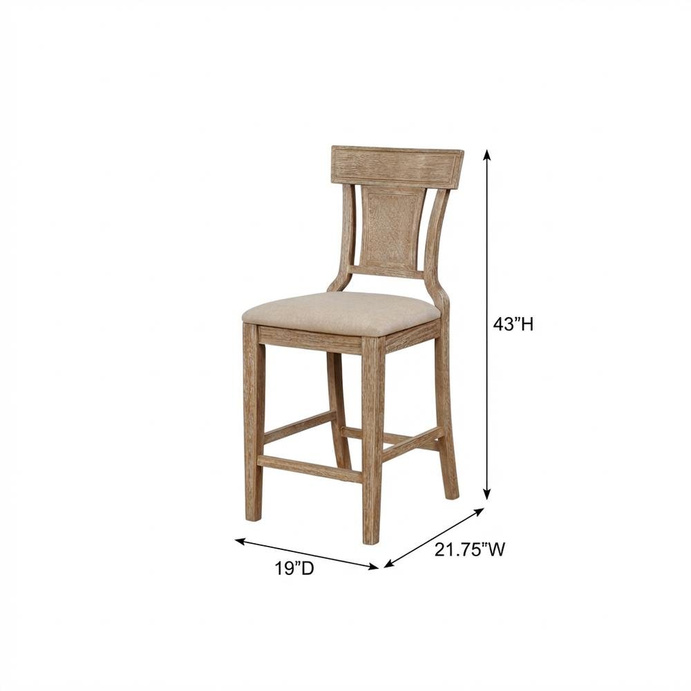 Brown Counter Stool with Solid Rubberwood Frame, Padded Seat & Linen Upholstery. Picture 5