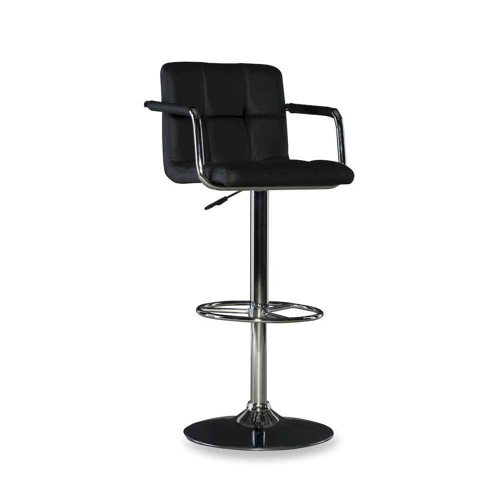 Black and Chrome Quilted Barstool. Picture 1