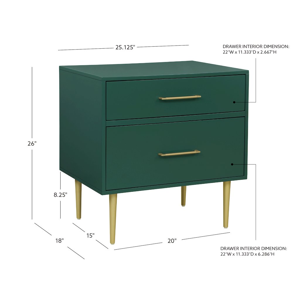 Gloria Two Drawer Night Stand Dark Green. Picture 18