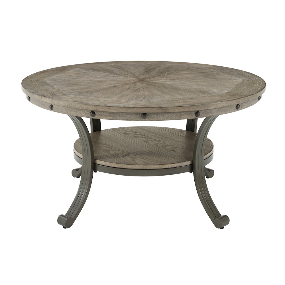 Franklin Metal and Wood Round Coffee Table Pewter. Picture 1