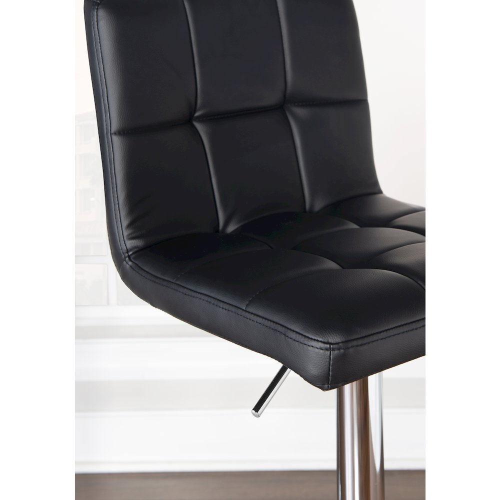 Black Quilted Faux Leather & Chrome Adjustable Height Bar Stool. Picture 4