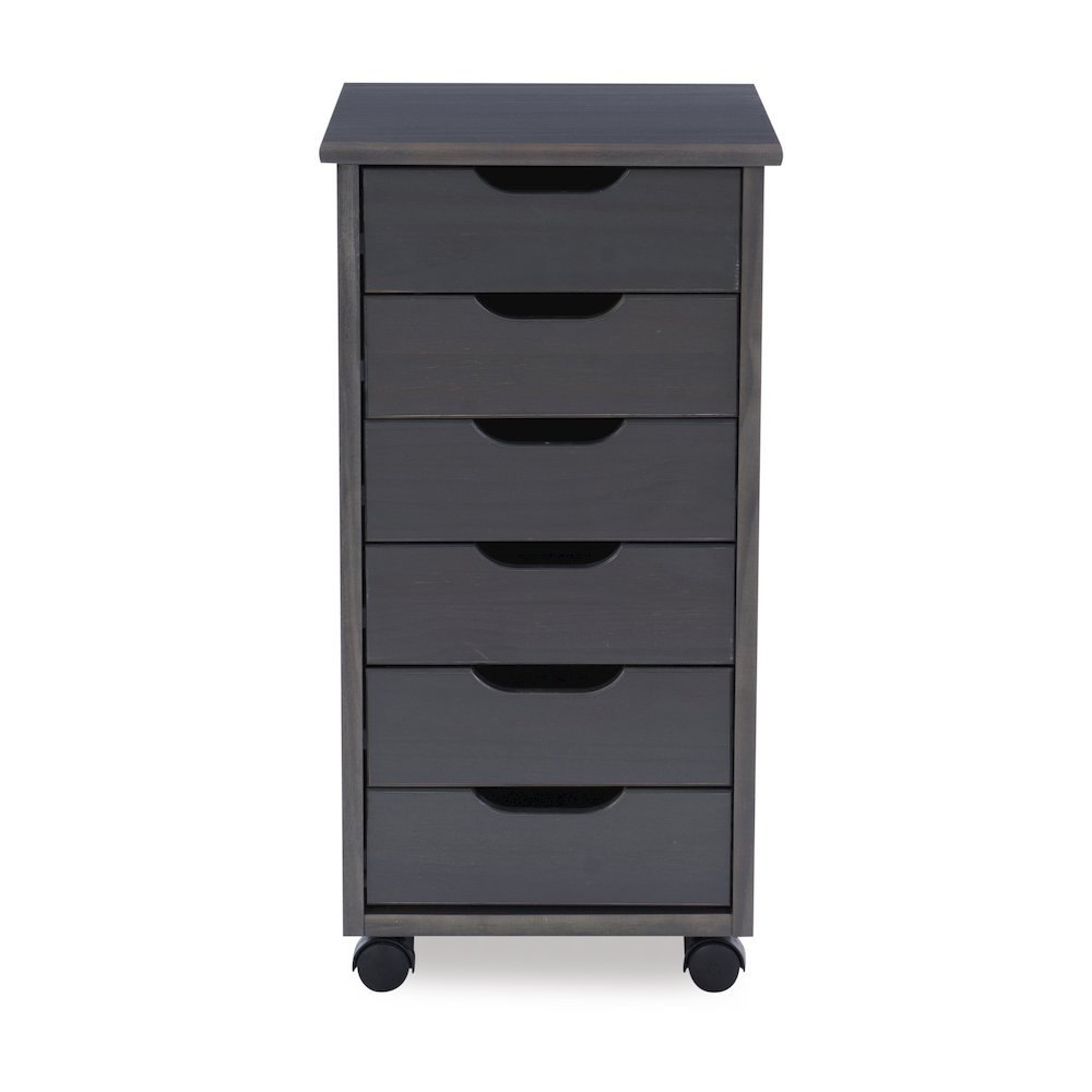 Cary Six Drawer Rolling Storage Cart, Grey. Picture 1