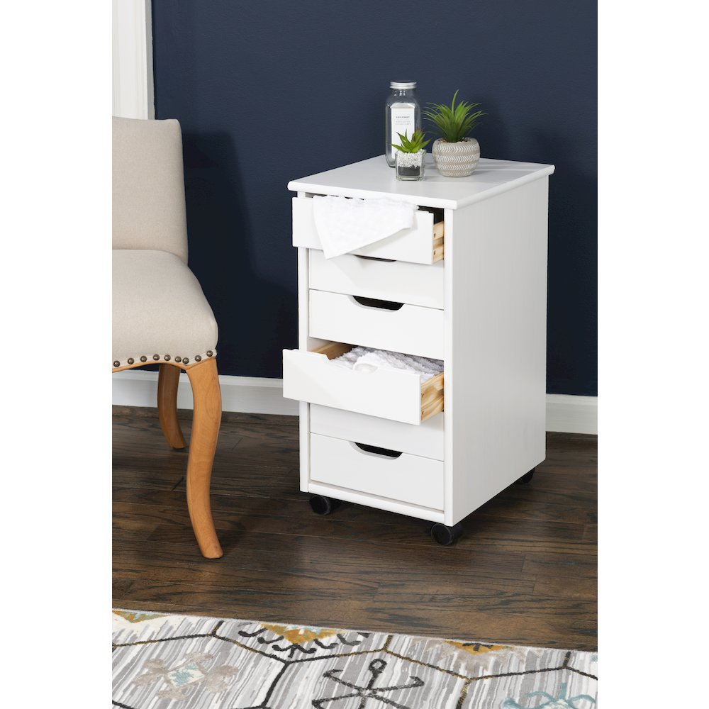 Cary Six Drawer Rolling Storage Cart, White Wash. Picture 3