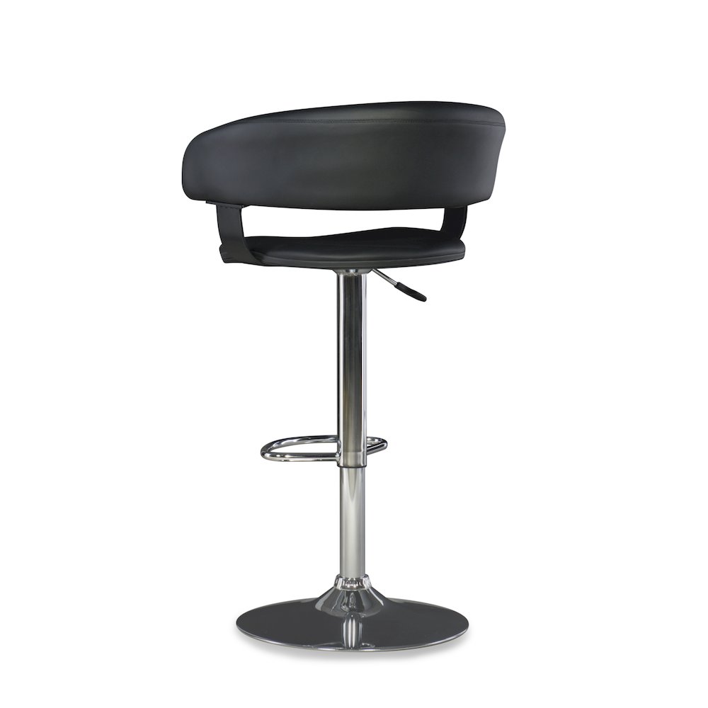Black Faux Leather Barrel & Chrome Adjustable Height Bar Stool. Picture 11
