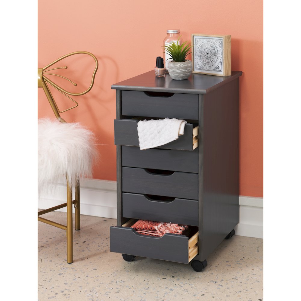 Cary Six Drawer Rolling Storage Cart, Grey. Picture 2