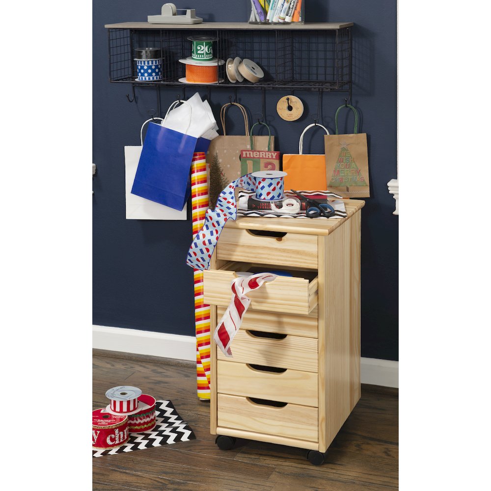 Cary Six Drawer Rolling Storage Cart, Natural. Picture 4