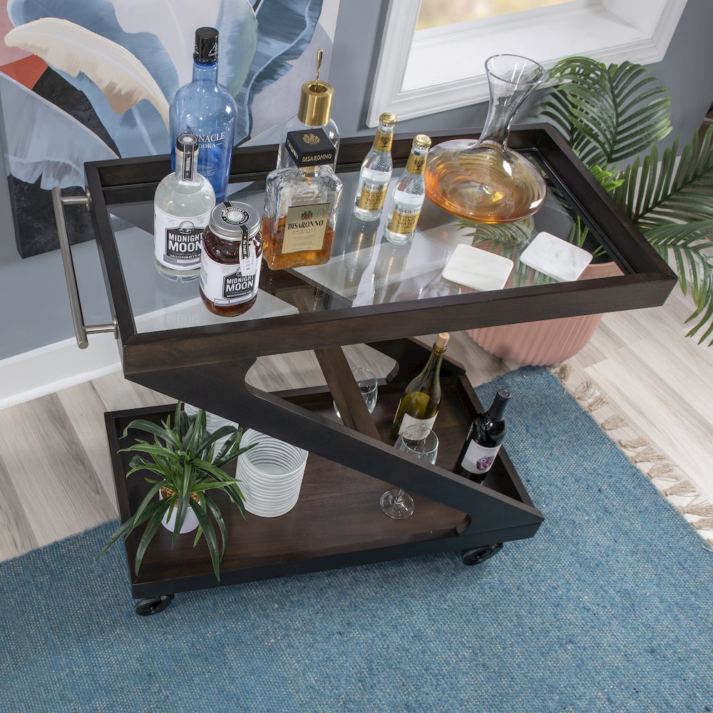 Marlon Wood Rolling Bar Cart Umber. Picture 5