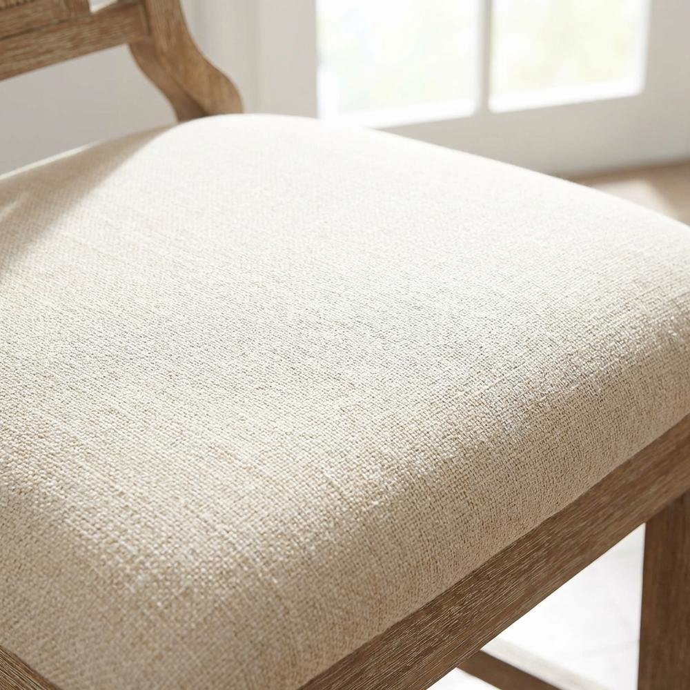 Brown Counter Stool with Solid Rubberwood Frame, Padded Seat & Linen Upholstery. Picture 7