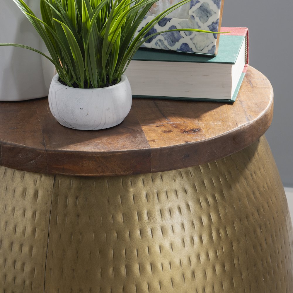 Royce Drum Side Table With Storage Brass. Picture 4