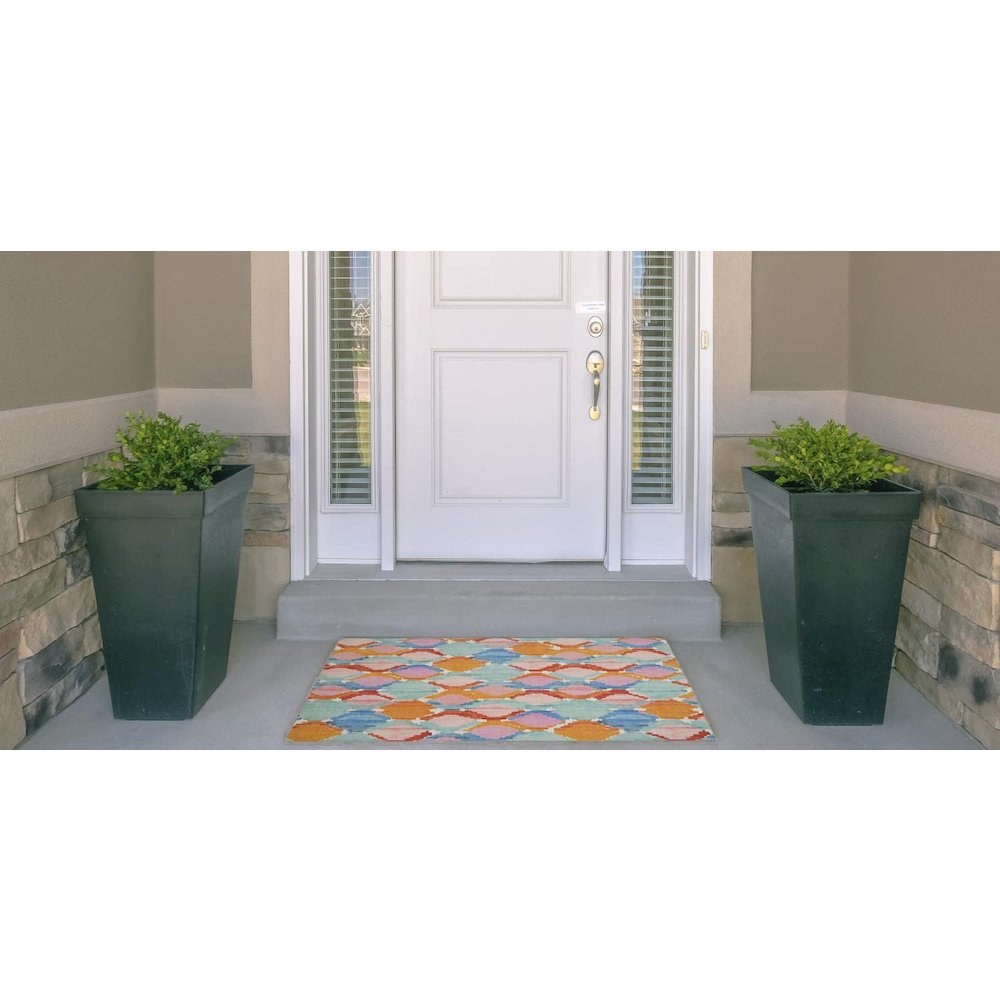 Outdoor Washable Panama Aqua & Orange 2' X 3', Rug. Picture 2