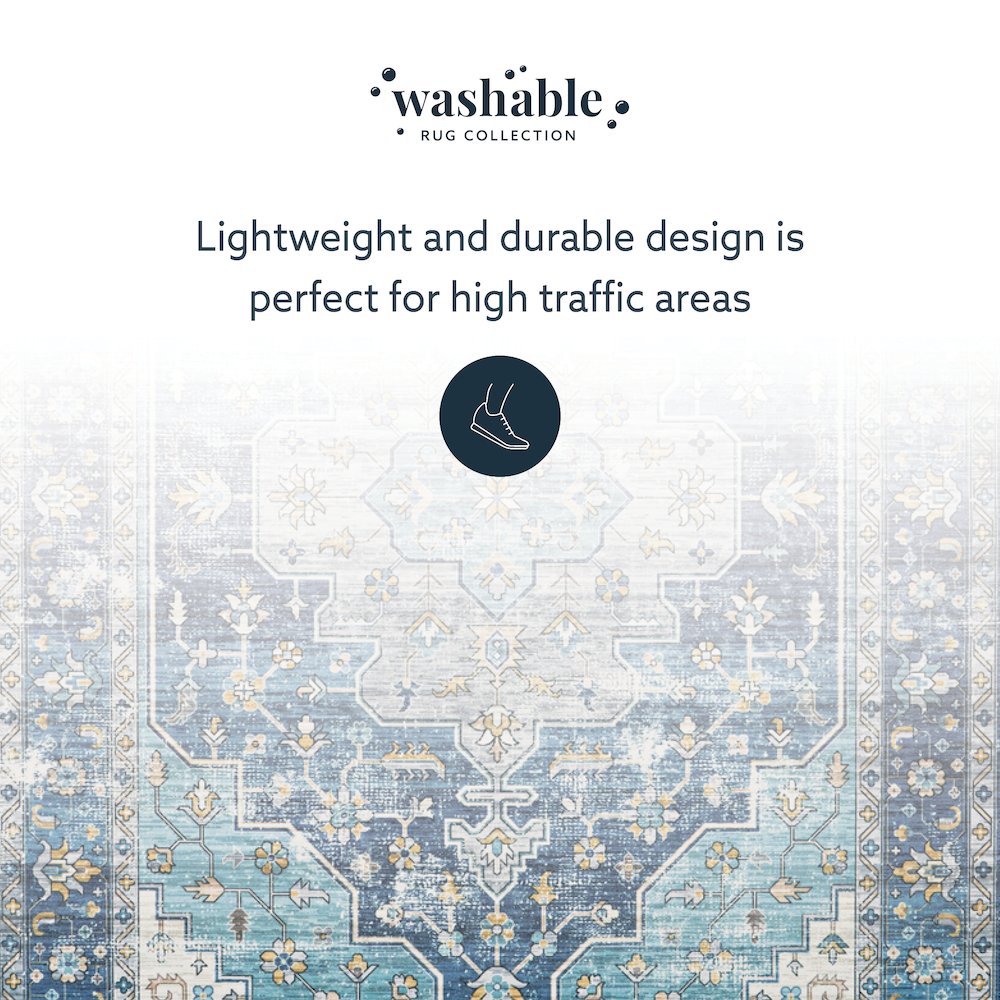 Washable Sariah Teal/Ivory 5x7, Rug. Picture 6