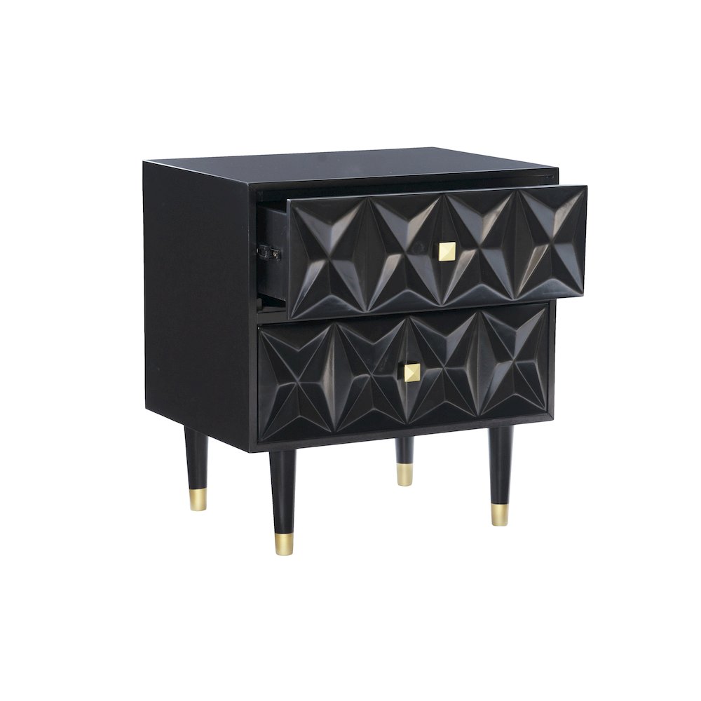 Two Drawer Geo Texture Nightstand Black. Picture 1