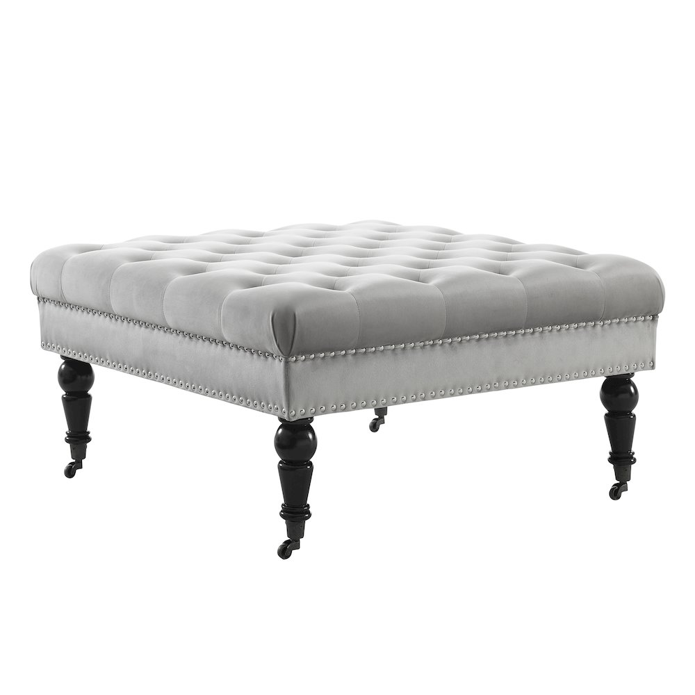 Isabelle Gray Velvet Square Tufted Ottoman. Picture 6