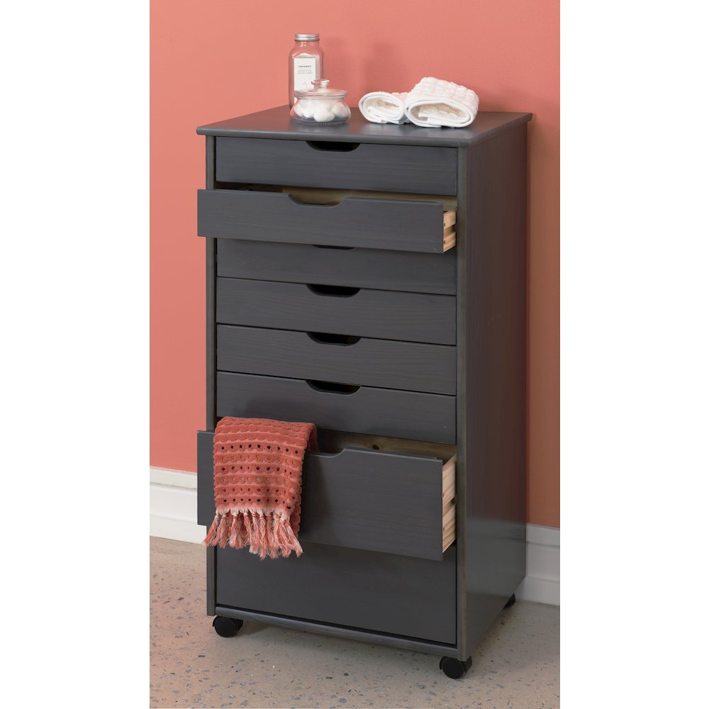 Cary Eight Drawer Rolling Storage Cart, Grey. Picture 3