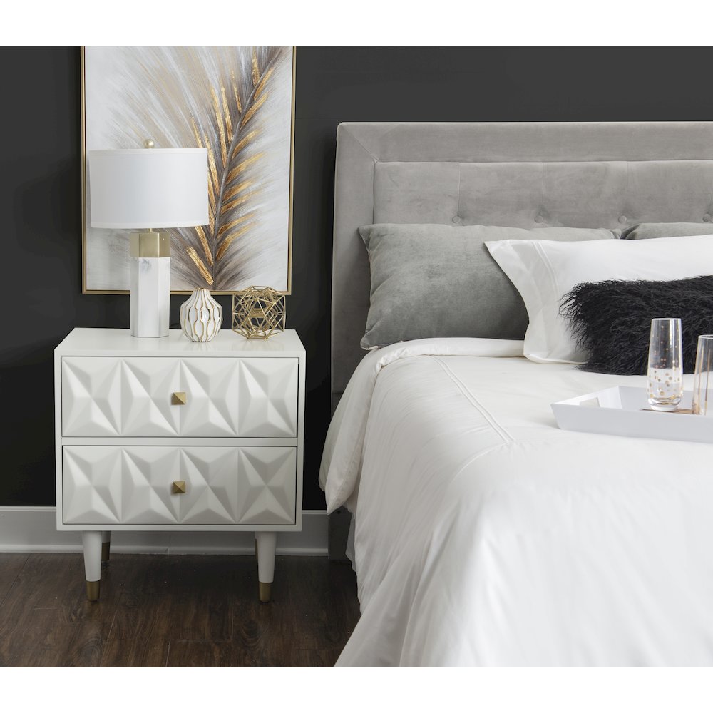 Two Drawer Geo Texture Nightstand White. Picture 6
