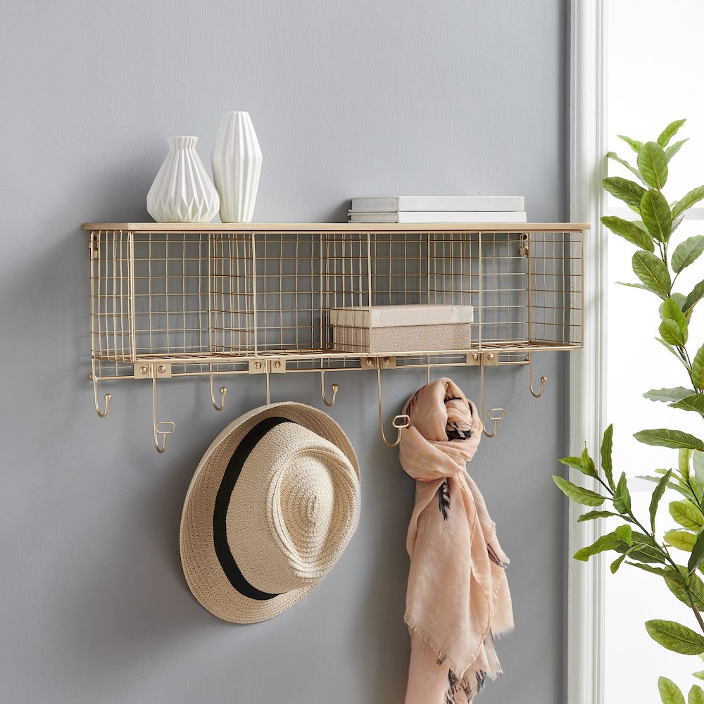 Four Cubby Wall Shelf Gold. Picture 1