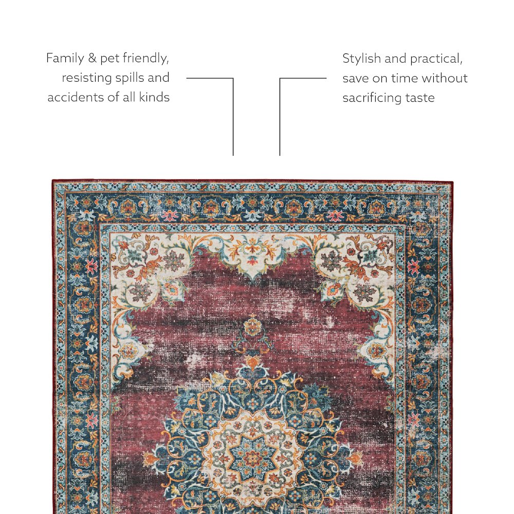 Washable Bryant Ivory/Burgundy 2x8, Rug. Picture 3