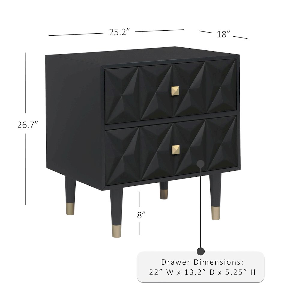 Two Drawer Geo Texture Nightstand Black. Picture 18