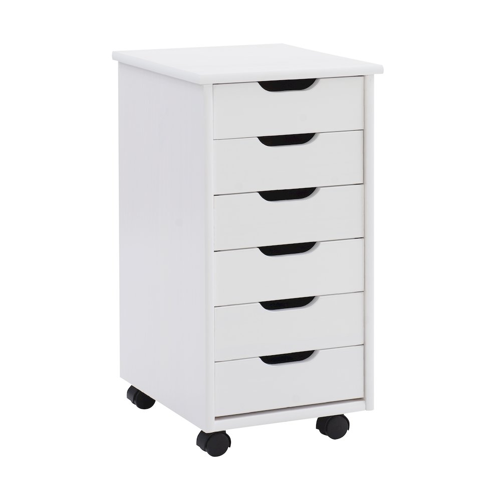 Cary Six Drawer Rolling Storage Cart, White Wash. Picture 9