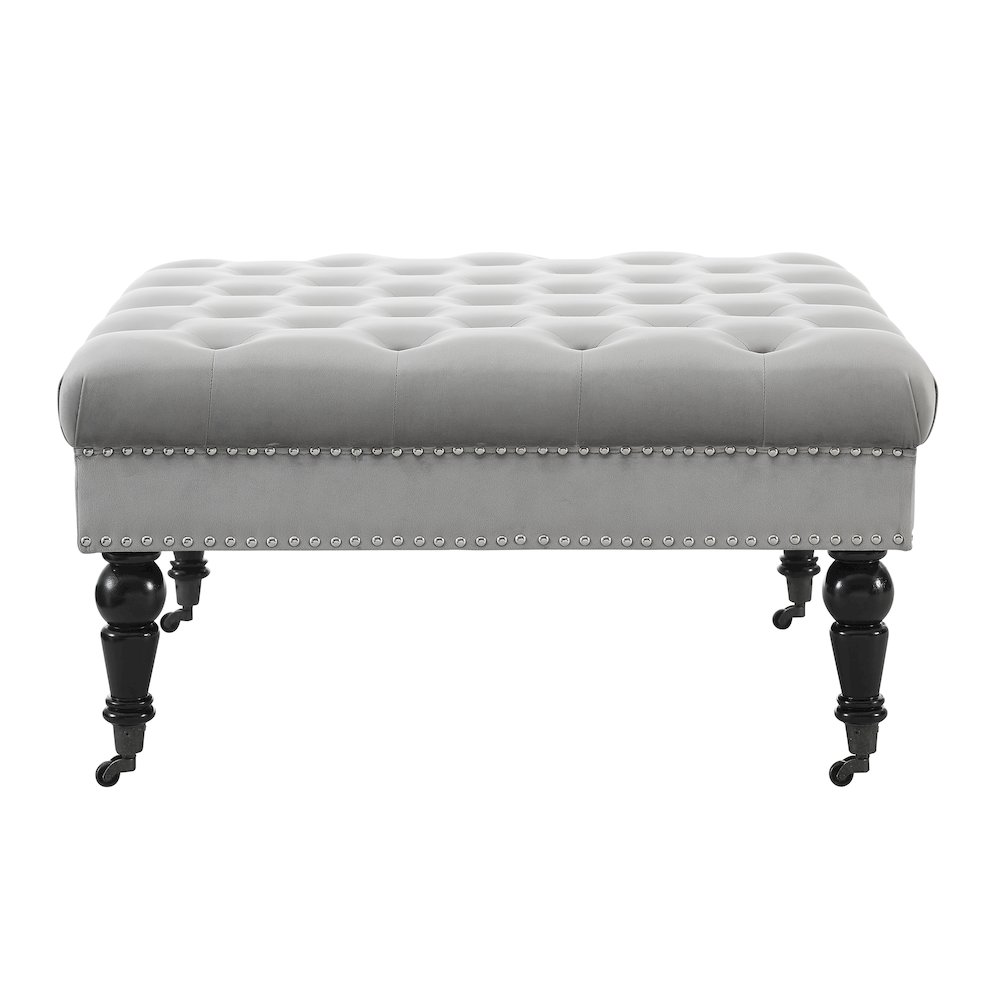 Isabelle Gray Velvet Square Tufted Ottoman. Picture 1