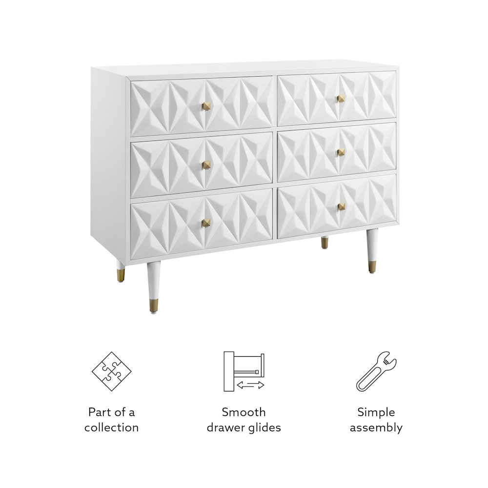 Six Drawer Geo Texture Dresser White. Picture 14