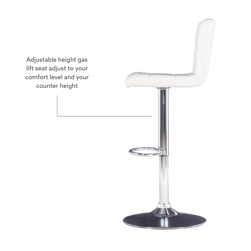 White Quilted Faux Leather & Chrome Adjustable Height Bar Stool. Picture 15