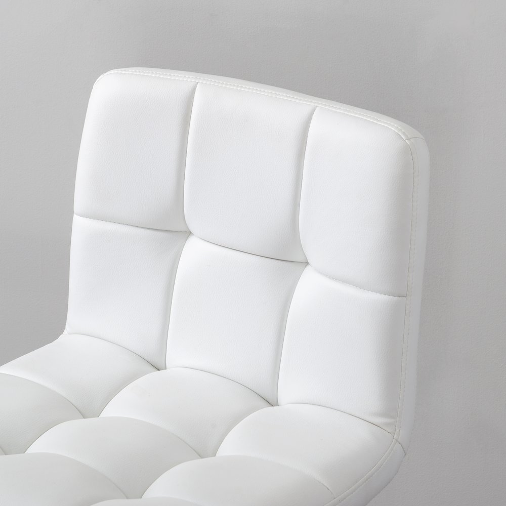 White Quilted Faux Leather & Chrome Adjustable Height Bar Stool. Picture 5
