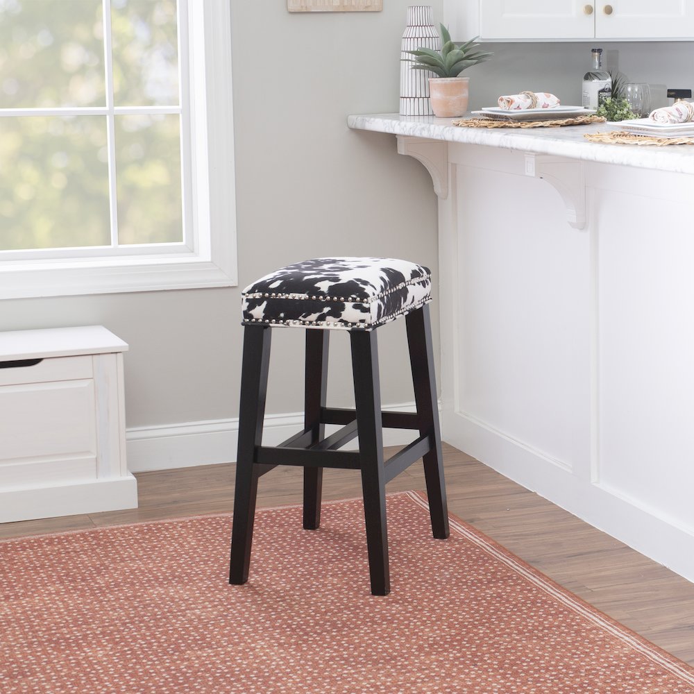 Walt Black Cow Print Bar Stool. Picture 4