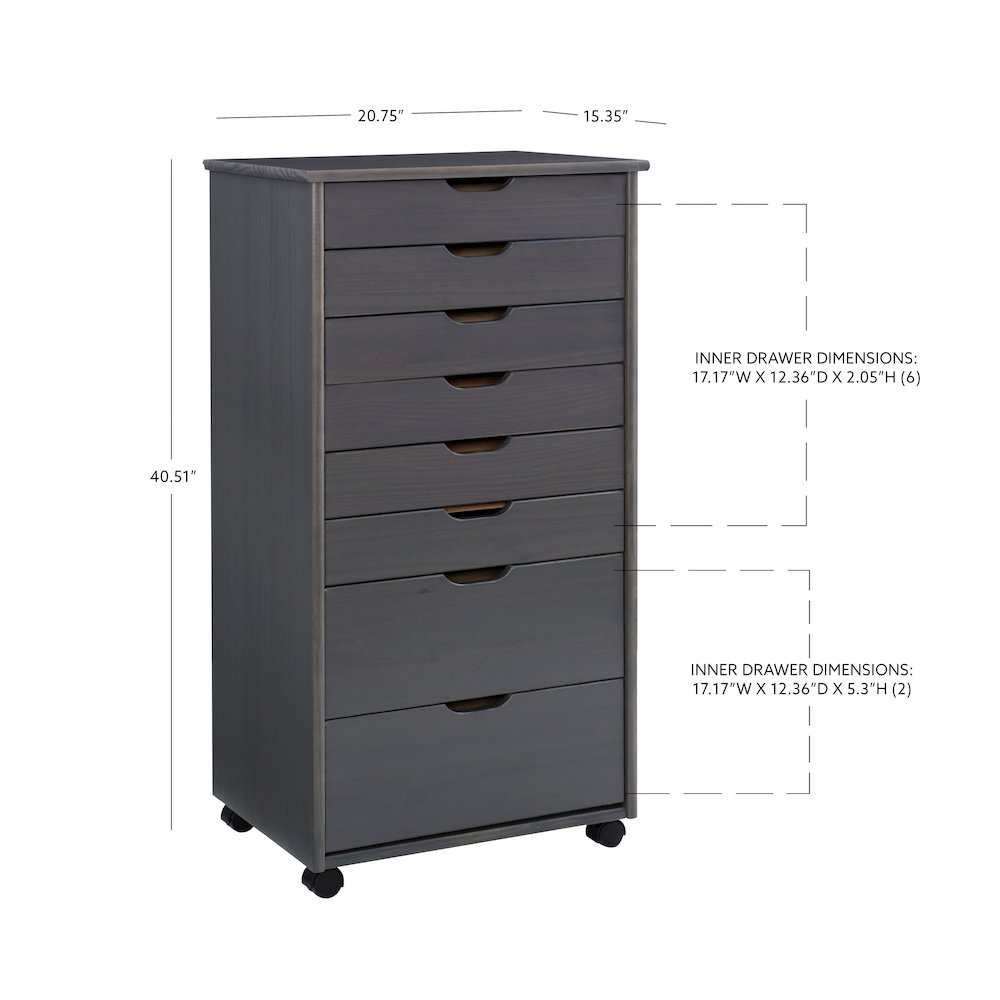 Cary Eight Drawer Rolling Storage Cart, Grey. Picture 17