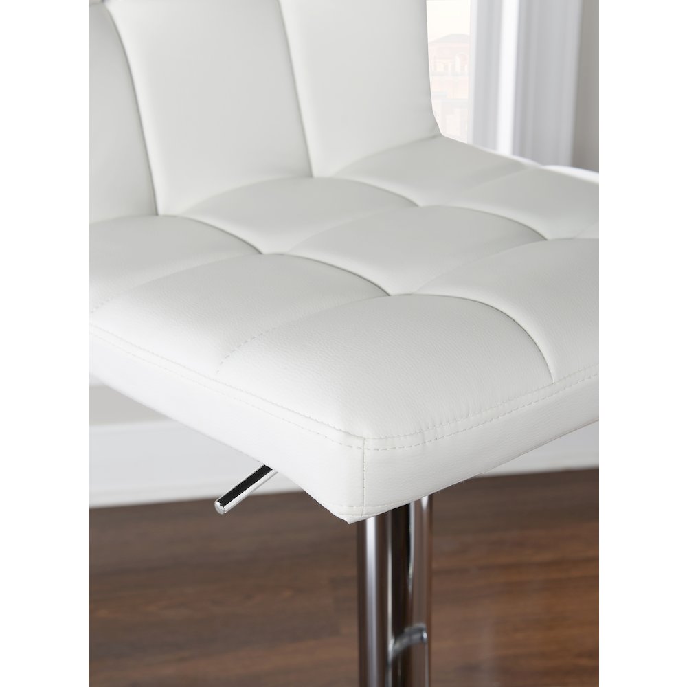 White Quilted Faux Leather & Chrome Adjustable Height Bar Stool. Picture 6