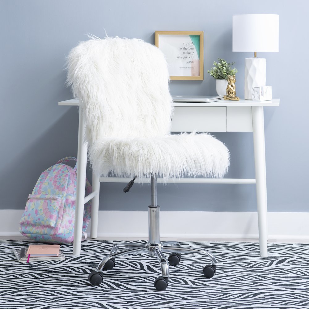 Faux Flokati Armless Office Chair, White. Picture 5
