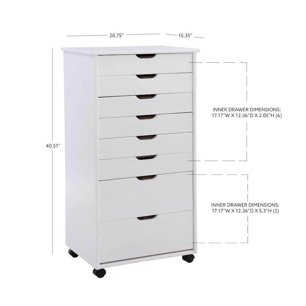 Cary Eight Drawer Rolling Storage Cart, White Wash. Picture 17