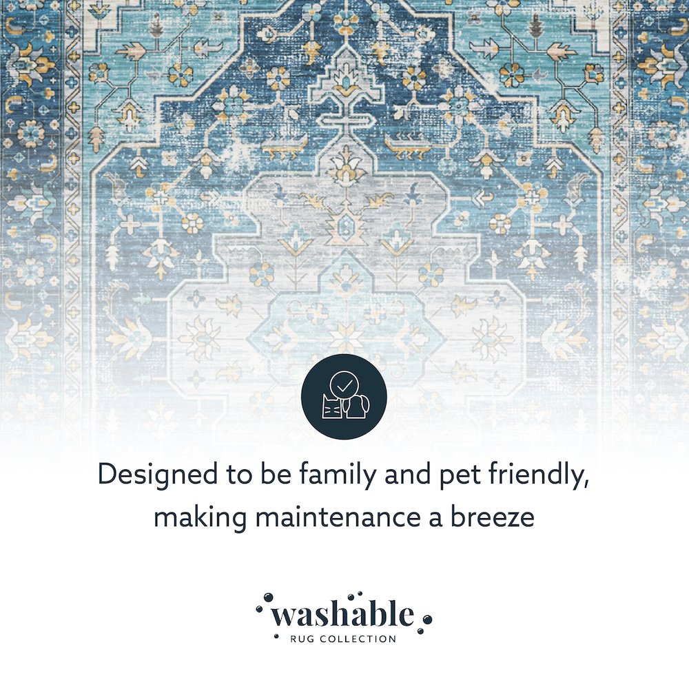 Washable Sariah Teal/Ivory 2x8, Rug. Picture 7